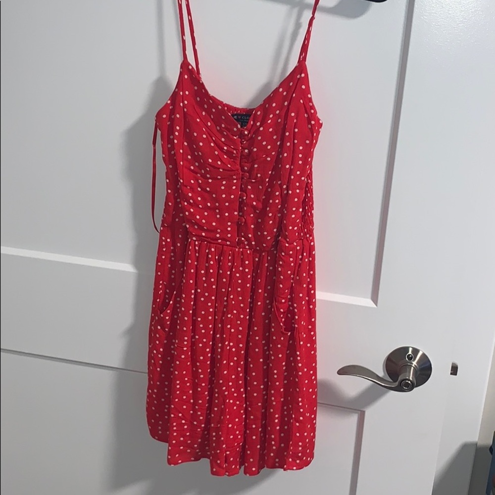 Polka dot romper with pockets!